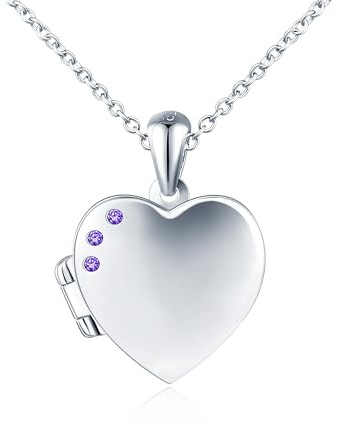 INFINIONLY Collane ciondolo cuore con foto in argento 925 da donna ragazze Collana medaglioni con zirconi viola Ciondoli apribili creativa gioielli di moda