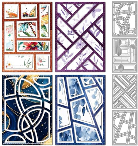 MAYJOYDIY Geometrischer Rahmen Metall Stanzformen Mosaik Rechteck Hintergrund Stanzformen Linien Hintergrund Prägepapier Stanzschablonen Für Scrapbooking Party Fotoalbum DIY Papierhandwerk
