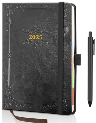 BELIAYAS 2025 Buchkalender A5, Terminkalender 2025, Kalender 2025 A5, 12-Monate-Kalender (Jan.2025-Dez.2025), mit 1pcs Kugelschreiber(0.5mm), 1 Tag 1 Seite, 201 Seiten, Schwarz