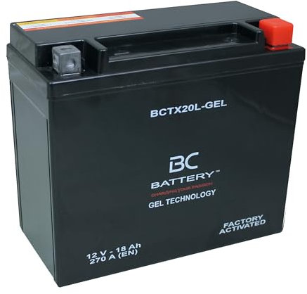 BC BATTERY Batteria Avviamento Moto al GEL 12V 6Ah BCTX20L-GEL Moto&Scooter, esente da manutenzione sigillata precaricata simile a YTX20L-BS/YTX20HL-BS