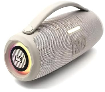 EASY SPEED T&G Altavoces Bluetooth Potentes 5.3,Altavoz Portatil Bluetooth Impermeable,Conexiones USB (Tipo-C), Aux, Radio FM,Alcance 10 Metros,para Exterior,Gris Pastel