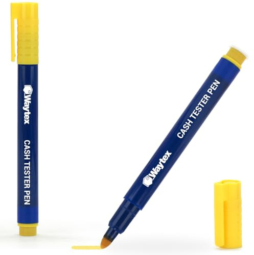 Waytex Lot de 2 Feutres Détecteurs de Faux Billets Facile et Rapide, Stylos Vérificateurs de Billets de banque, Testeurs euros et toutes monnaies