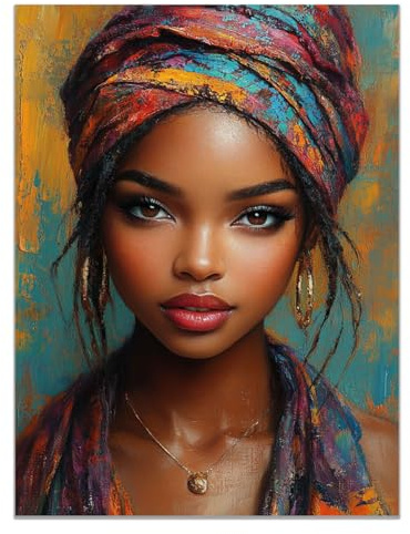 JosuE Dipinti d'arte astratti Donna africana Stampe su tela, Astratto Colorato Quadri Dipinti Immagini di arte della parete Decorazione murale - 50x70cm Non incorniciato(Rosa 47)