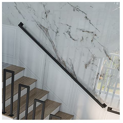 Garde-corps d'escalier en métal noir de 1 à 6 m, rampe d'escalier antidérapante pour intérieur/extérieur, balustrade carrée industrielle avec raccords, solution de sécurité durable de 140 cm