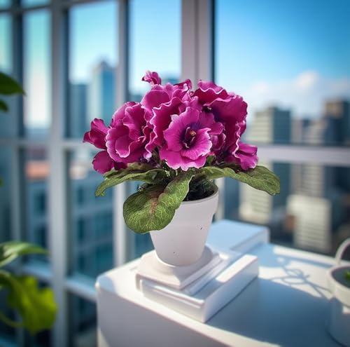6 Pastel Purple Artificial Miniature African Violet – Faux Potted Flower for Crafts, DIY Floral Arrangements & Home Décor