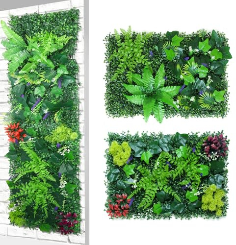 Nastopee pflanzenwand 60x40 cm, 2 Stück kunstpflanzen Wand für Innen & Außen, Balkon, Garten, Hochzeit, künstliche pflanzenwand, Pflegeleichte Grüne Wanddeko Modular & Zuschneidbar (B)