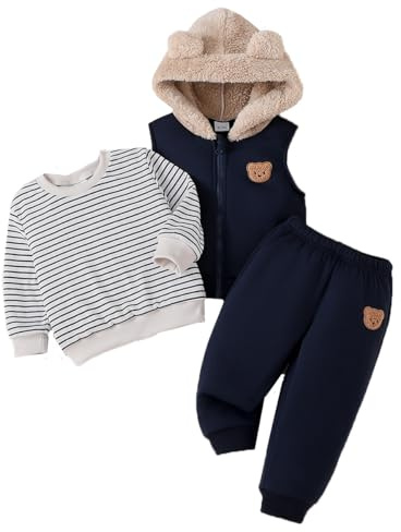 UUAISSO Set di Abbigliamento Autunnale Invernale per Bambino a Righe con Felpe Maniche Lunghe Gilet con Cappuccio e Pantaloni