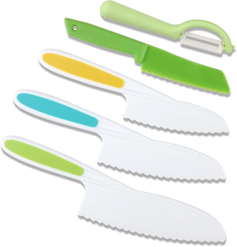 MDLSDE Couteau pour Enfants, 5 Pièces Ensemble Couteaux de Cuisine Set Compris un Eplucheur Couteau Plastique Kit de Sécurité Couteaux pour Couper et Cuire des Fruits Ou Légumes pour Jeunes