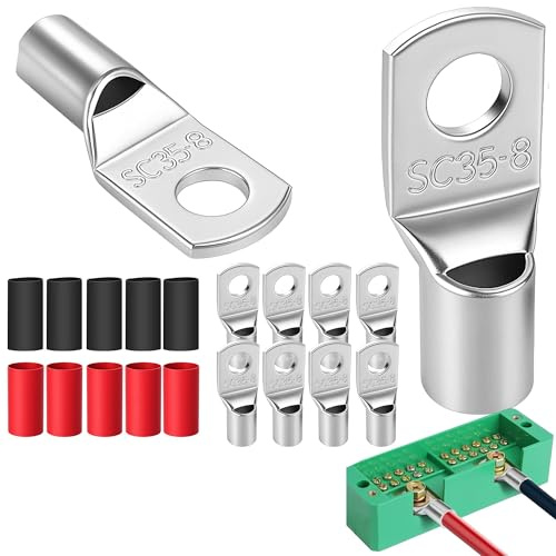 Kit Cosses Tubulaires SC35-8 M8 35mm² En Cuivre Étamé Avec Gaine Thermorétractable, Cosses Électriques À Sertir Pour Cosse Électrique Batterie, Terminal Cable Et Raccordement Câble Puissance