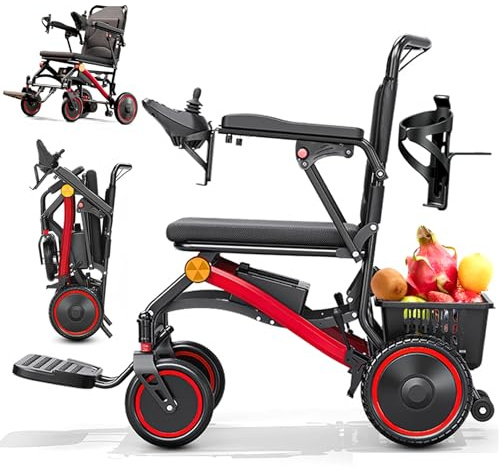 ZQHQKJ Silla de ruedas eléctrica ultraligera plegable, solo 32 libras, motor dual sin escobillas de 500 W, batería de litio extraíble de 12/20 Ah, hasta 25/35 km, apta para viajes y aerolíneas para