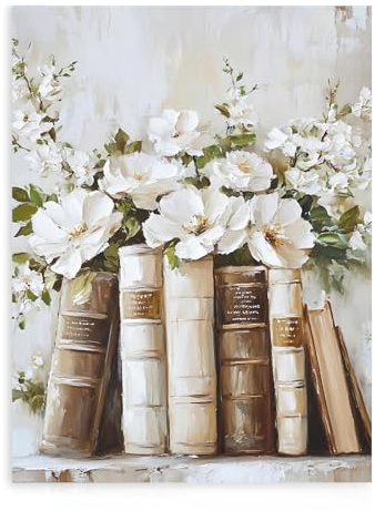 Dazzlewall Art Floral et Livres, Impressions sur Toile Vintage de Bibliothèque pour Bureau, Chambre, Salon & Salle de Lecture 12x16 pouces sans Cadre