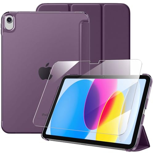 drivego Case for iPad A16 11th 10th Generation 2025/2022 & Screen Protector | 11/10.9 Inch, Slim Hard Translucent Back, Full Protective Set, Support Touch-ID, Auto Sleep/Wake, Berry Purple