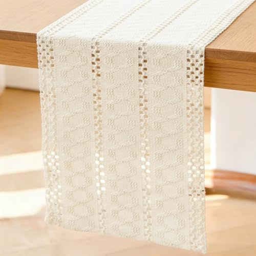 Tischläufer Beige Boho 30 x 200 cm, Modern Frühling Bauernhaus Klein Tischdecke Landhausstil für Party, Hochzeit , Küche (Beige, 30×200 cm)