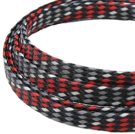 Kabelschlauch 1/5/20/50M Erweiterte Geflechthülle PP-Baumwollgarn 4 8 12mm Weichdrahtwicklung Isolierter Kabelschutz Leitungsbaum Kabelmantel(Red Grey White,8mm,5 Meters)