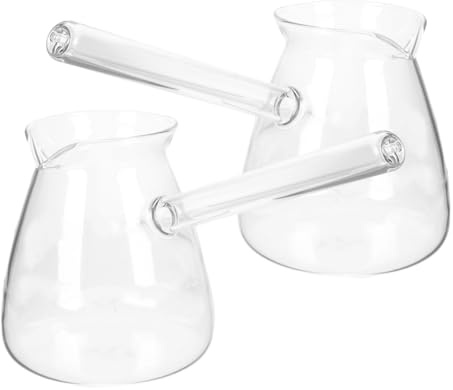 POPETPOP Lot de 2 Théières Turques Portables 450 Ml en Verre Borosilicaté Transparent Résistant la Chaleur Poignée Latérale, Cafetière Bouillante pour Thé, Café et Style Style Aléatoire