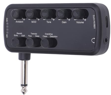Acouto Portable Bass Headphone Amplifier with Multi Effects, USB Mini Amp Featuring Clean Overdrive Distortion Reverb and Echo, AUX Input and OTG Recording for Electric Bass Guitar