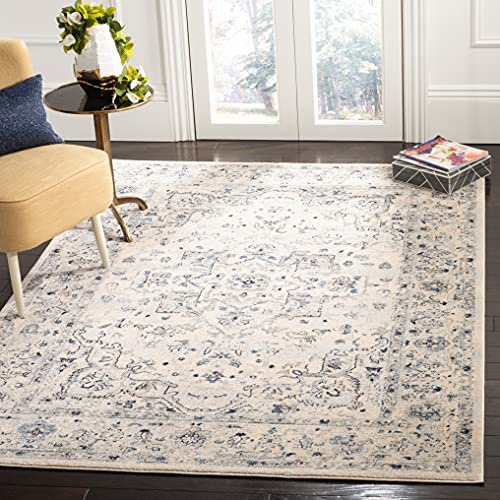 SAFAVIEH Charleston Collection Area Rug - 9' x 12', Ivory & Light Blue, Oriental Distressed Design, Non-Shedding & Easy Care, Ideal for High Traffic Areas in Living Room, Bedroom (CHL411M)