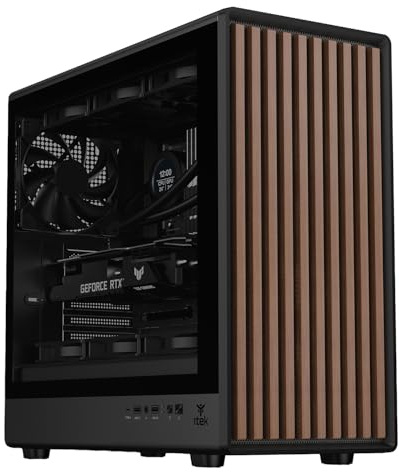 Itek Woody W2B ATX Gaming Tower Case - 4 x 140 mm svarta fläktar - 2 x USB 3.0 - typ-C - frontpanel i trä - sidopanel i mörkt härdat glas