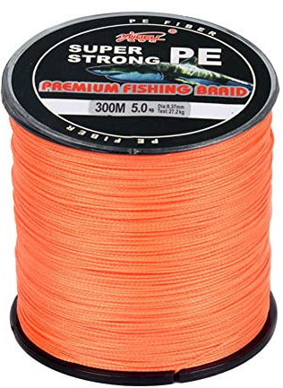 SXSHUN 300 Meter Angelschnur 4-Fach PE Geflochtene Schnüre 0.10-050mm Tragkraft Bis 40.2KG, Orange, 4.0 (0.32mm/22.6kg)