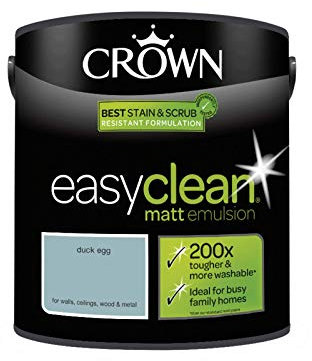 2.5L CROWN Easy Clean MATT Emulsion Multi Surface Paint That can be Used on Walls, Ceilings, Wood and Metal. Stain & Scrub Resistant Formula – Duck Egg