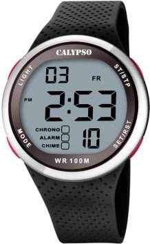 CALYPSO Reloj Digital Hombre de Caucho Negro Reloj Deportivo Hombre - Resistente al Agua 10 ATM Fecha y Calendario, Cronógrafo, Doble Horario, Luz, Alarma, 12 y 24 Horas K5785/4 Color Splash