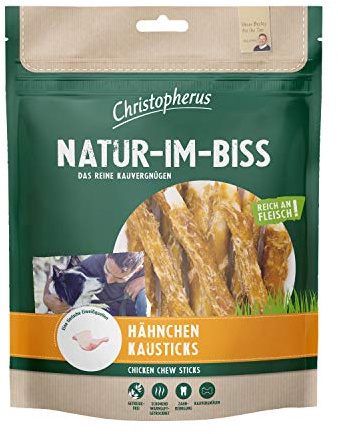 Christopherus tuggpinnar för hundar, kycklingtuggpinnar, varmluftstorkade, naturlig bit, 300 g