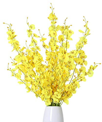 Kisflower 12Pcs Yellow Artificial Dancing Orchids Gypsophila Cherry Blossom Flowers for Home Decoration