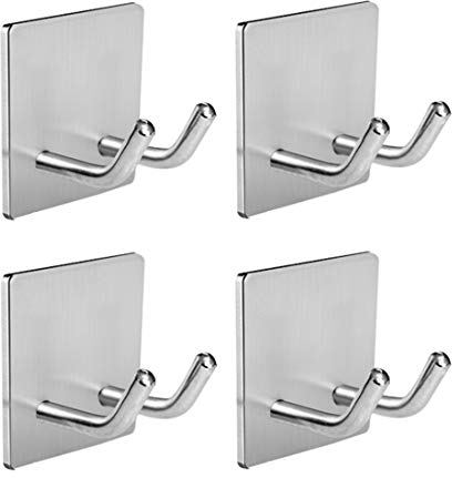 4 Stück Doppelwandhaken, robuste Klebehaken, wasserdichte Edelstahl-Haken zum Aufhängen von Mantel, Hut, Handtuch, Bademantel, Hakenleiste, kein Bohren an der Wand