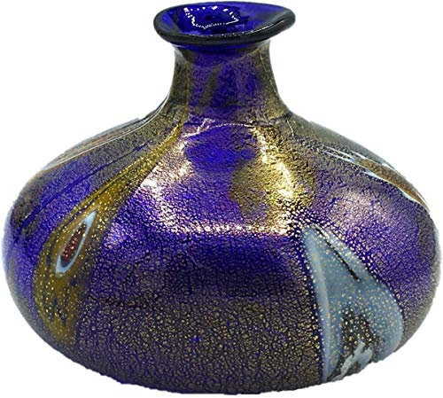 Bottiglia Collezione Vetro di Murano Murrina Foglia Oro Made in Italy (Cipolla Blu, Ø 8 h 6 cm)