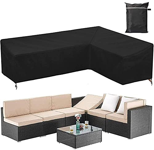 COOSOO Corner Sofa Cover Outdoor Garden Furniture Cover Waterproof Durable 210D Oxford V/L Shaped Sectional Couch Rattan Corner Sofa Table Chair Protection Cover with Storage Bag L Shape l200cm/79n