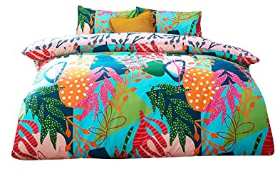 furn. Coralina Tropical Palm Duvet Cover Set – Vibrant Reversible Floral Leaf Bedding (Blue – Super King)