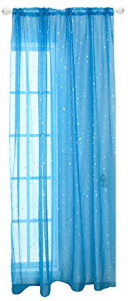 Sewroro Fensterscheren 1Pc Fenster Voile Tüll Silber Sternfolie Fenster Schiere Panel Glitzer Sterne für Wohnzimmer Schlafzimmer Balkon Blau (100 X 270 cm)