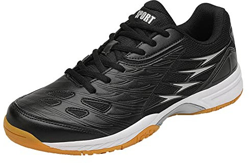 SDEQA Badmintonschuhe Für Männer Und Frauen Tennis Tischtennis Schuhe Indoor Court Schuhe Bequeme rutschfeste Schuhe,Schwarz,47 EU
