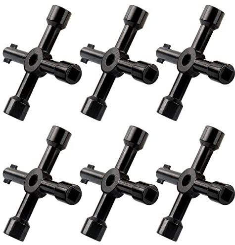 LWCUSNJ 6pcs Electrical Cabinet Key,4 Way Utilities Key, Panel/Square/Triangle Key,Cross Key for Faucet,Gas Meter,Valve,Spigots,Electrical Cabinet Opening(black)