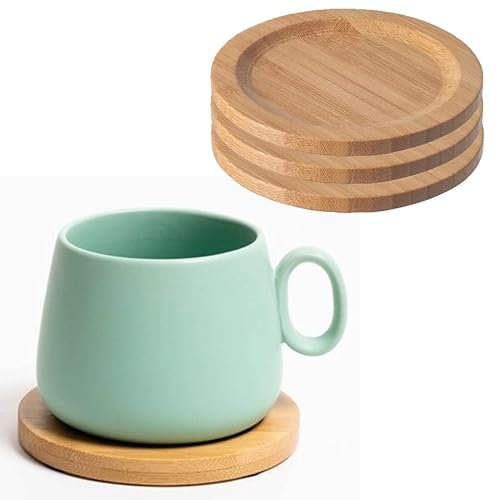 4 Pack of Bamboo Coasters Set, Round Drink Mat, Tea Cup Heat Insulation Pads, Non-Slip & Scratch-Resistant for Home Kitchen Office, Coffee, Mugs, Wine Glass, Housewarming Gift, Premium Quality Barware