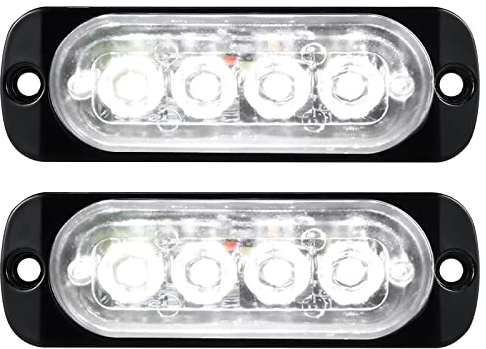 Willpower 2pcs 4LED Luces de Advertencia de Emergencia Blanco Luz Estroboscópica Intermitente Peligro 12V 24V Barra de Luz Impermeable pour Coche Vehículo Camión Caravana Motocicleta Universal