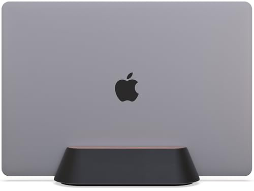 KUSOVILI Vertikaler Laptop-Ständer für Schreibtisch, Verstellbarer Vertikaler Laptop-Halter, Walnussholz- und Ebenholz-Leder-Desktop-Dock für Apple MacBook Pro, Lenovo, Dell und mehr (1 cm - 3,7 cm)