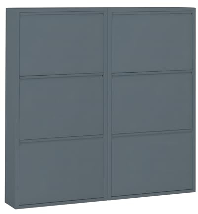 ebuy24 Schuhkommode Schuhkipper Metall Klappschrank - Schuhschrank Pisa 6 Klappen grau 100x106x16 cm für 18 Schuhe schmal hoch