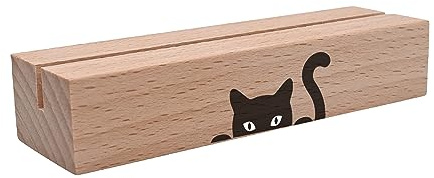 Interluxe Kartenhalter - Katze Silhouette - Kätzchen Cat Grußkartenhalter mit Spruch Fotohalter Kartenständer Tischkartenhalter aus Holz