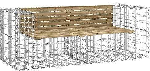 vidaXL Gartenbank, Sitzbank Bank Gabionen, Gabionenbank für Garten Terrasse, Steinkorb Drahtkorb Parkbank Gartenmöbel, Kiefernholz Imprägniert