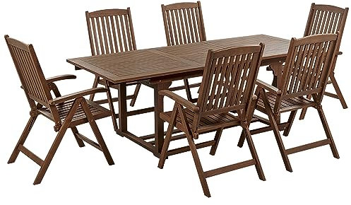 Beliani Gartenmöbel Set Akazienholz Dunkelbraun Ausziehtisch mit 6 Stühlen Amantea