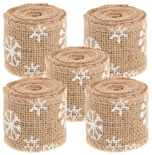 EXCEART 5st Sackleinen Bedrucktes Gurtband Rustikales Weihnachtsband Weihnachts-diy-band Juteband Zum Basteln Weihnachtsband Verdrahtet Vintage-band Feines Leinen Schleife Jahrgang