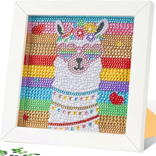 Diamond Painting Kinder, 5D DIY Diamond Painting Set mit Holzrahmen, Alpaka | Diamond Painting Erwachsene, Tierbild Dekorative Gemälde für Kinder, Mädchen und Erwachsene geeignet