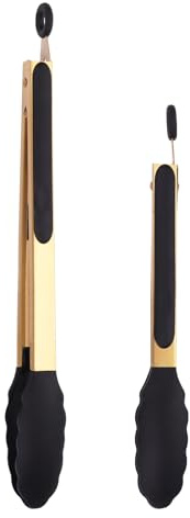 Mafier Stainless Steel Classic Kitchen Serving Food Party Gold Tongs 9 and 12 Cooking Tong with BPA Free Silicone Tips, Dishwasher Safe Serving Tools(set of 2)