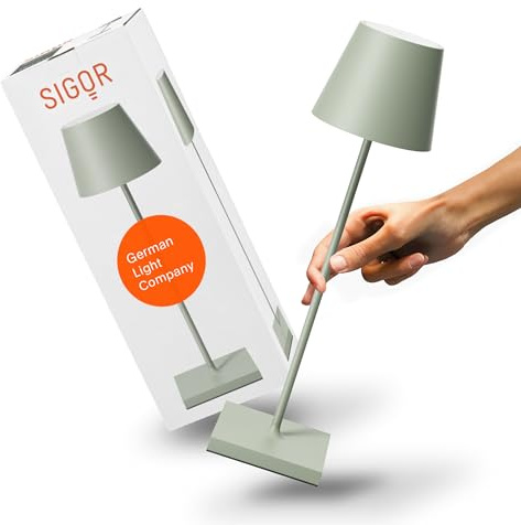 SIGOR Nuindie 2.0 LED Akku-Tischlampe, salbeigrün | Dimmbar • Indoor & Outdoor • IP54 • 38 cm • USB-C • 12 h Leuchtdauer