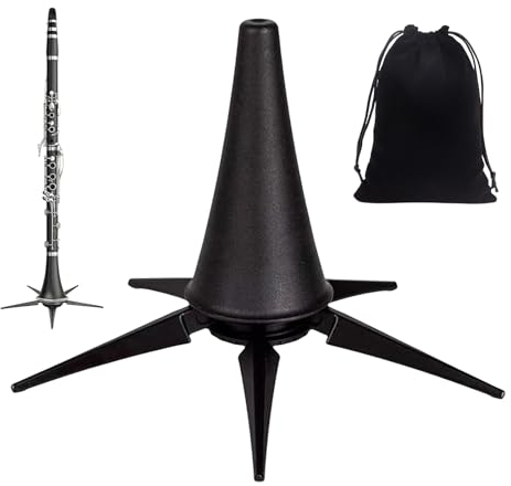 MEGYAD Klarinettenständer Schwarz: Trompetenständer Faltbarer mit 5 Beinen, Trompetenhalter Tragbarer mit Aufbewahrungstasche für A- und B-Klarinette, Transport im Schalltrichter