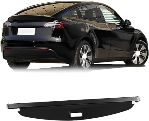 LUMZAG Auto Einziehbare Hintere Kofferraum Hutablage Für Tesla Model Y 2020 2021 2022 2023, Kofferraum Trennwand Vorhang Schattenschutz PrivatsphäRe Vorhang