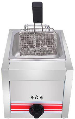 LSHFYV Friteuse à Gaz Professionnelle,Friteuse Commerciale en Acier Inoxydable avec Panier Et Couvercle pour La Cuisson des Aliments Et des Frites Maison pour Comptoir De Restaurant,Singlecylinder10l