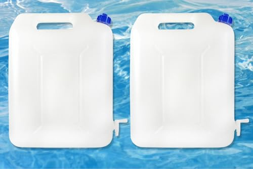 BISOMO 2 Wasserkanister 10 Liter Kanister mit Hahn 290 x 130 x 280mm Trinkwasserkanister lebensmittelecht Camping Outdoor Reise Wohnmobil Garten