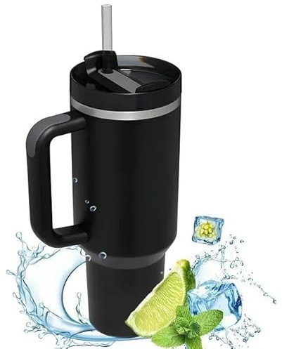 IMAKSHU 40oz Stainless Steel Tumbler with Handle & Straw Lid - Insulated Travel Cup, Keeps Drinks Cold for 24 Hours, Reusable Mug for Gym, Office & Car
